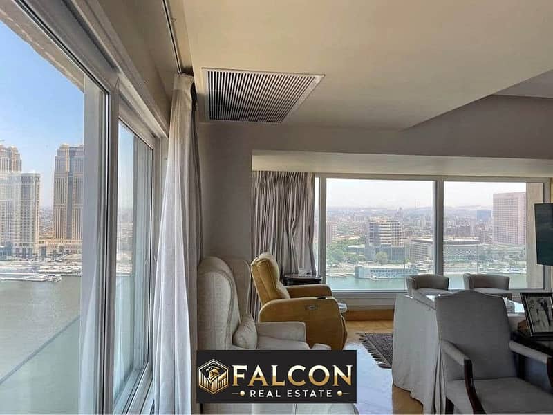 With the highest monthly return, own a fully finished hotel unit with air conditioning and furniture on the Maadi Corniche on the Nile next to the Hil 0