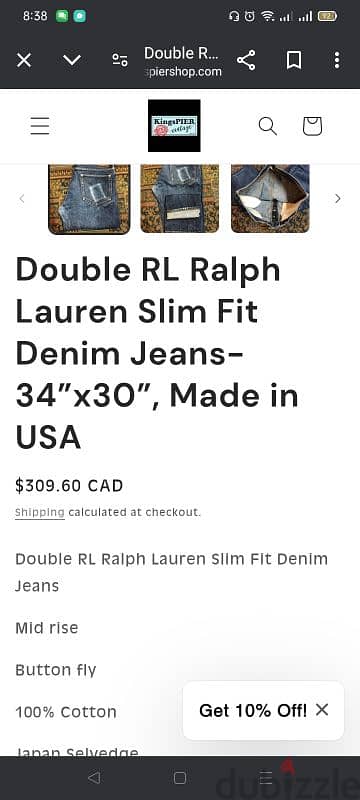 Double RL Ralph Lauren Slim Fit Denim 34*x32* made in USA 2