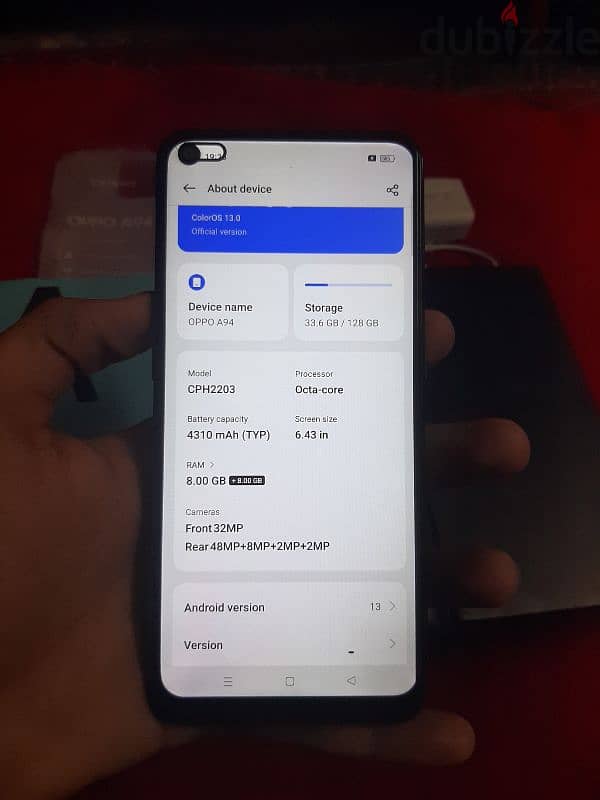 oppo A94 128/8+4 ram بجميع مشتملاته 4