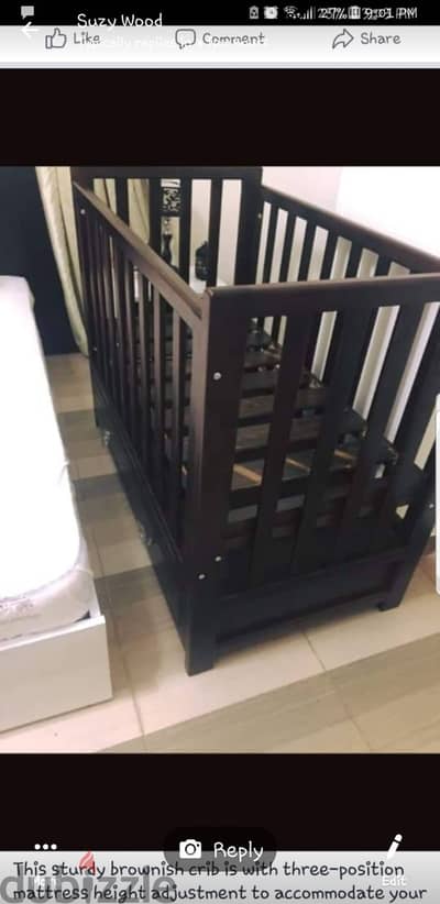 Wood Adjustable Crib AS NEW