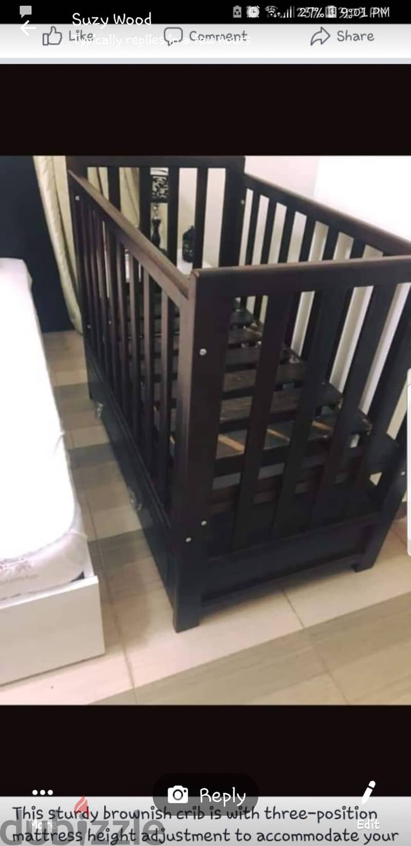 Wood Adjustable Crib AS NEW 0