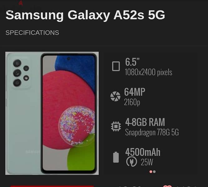 Samsung A52s -128g-8Ram-5G 2