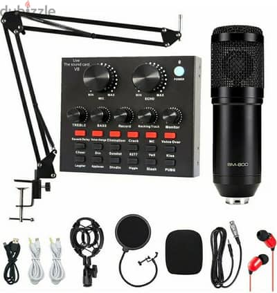 BM800 Microphone + V8 Sound Card   ميكروفون بي ام ٨٠٠ مع كرت صوت في ٨