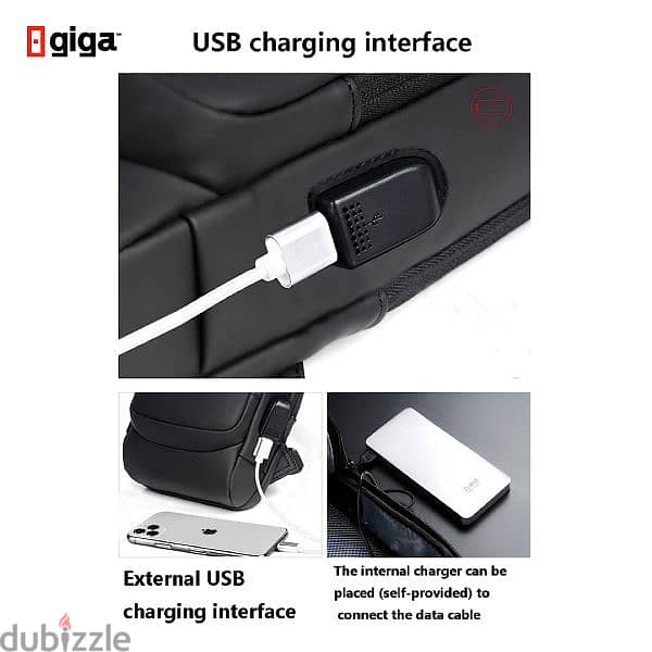 حقيبة كروس بودي كاجوال مضادة للسرقة ومضادة للماء مع منفذ USB 2