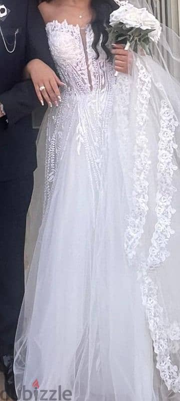 A Line  wedding dress with veil 4