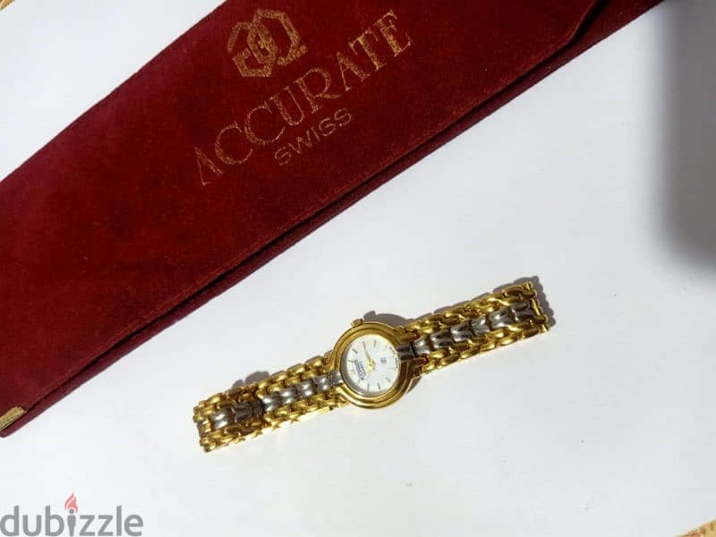 ساعه حريميAccurate swiss made 22k gold electro plated water resistantn 3