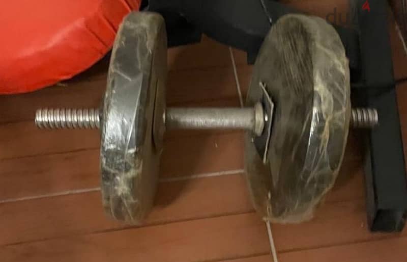 Dumbbells, Bar, weights and adjustable deck 1