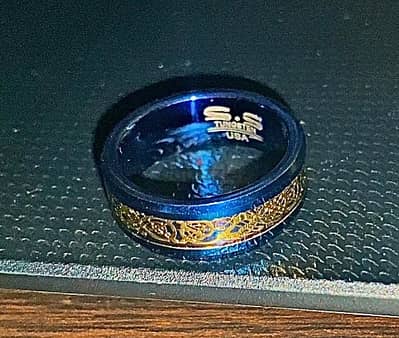 Golden- blue tamgsten ring for men