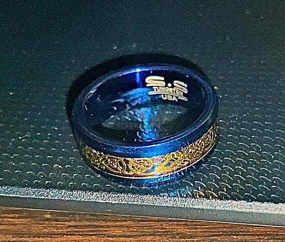 Golden- blue tamgsten ring for men 0