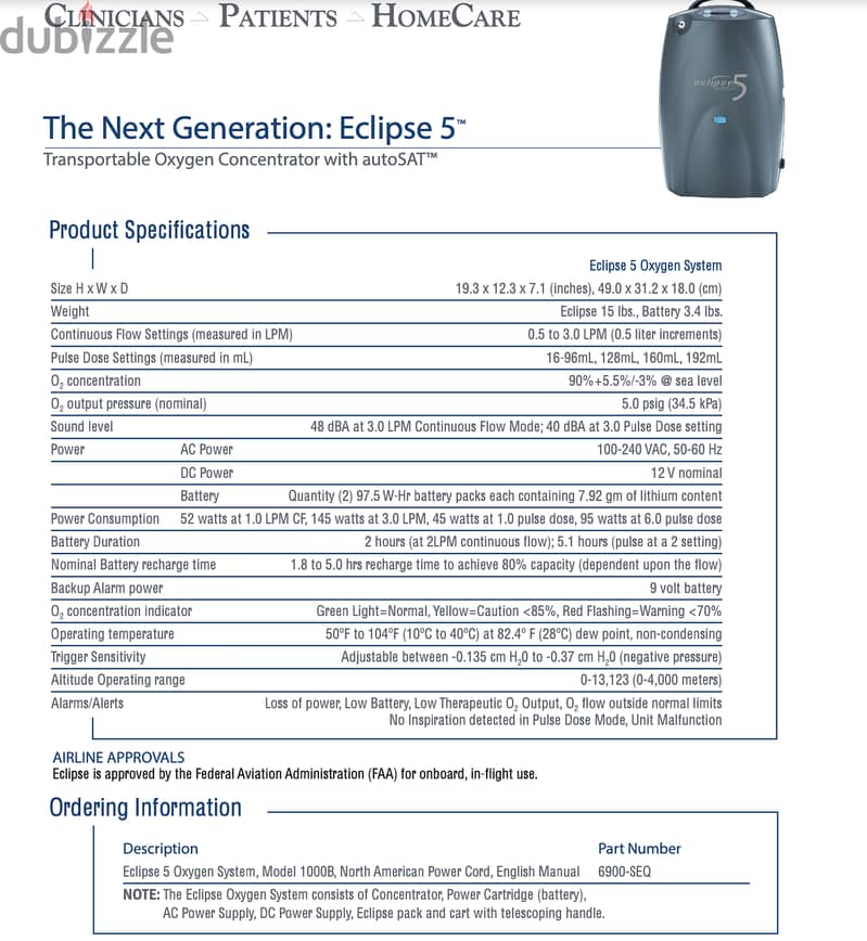 جهاز مولد اكسجين محمول بورتابل   Eclipse5 4