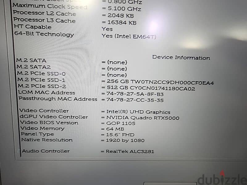 Dell precision 7550 i7 10875H Rtx 5000 16g ddr6 3