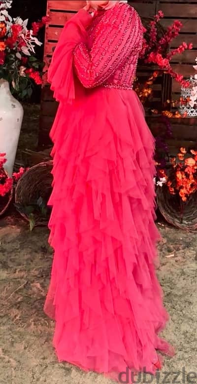 Pink ruffle soiree dress