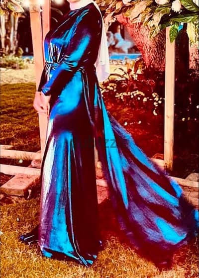 Blue metallic soiree dress