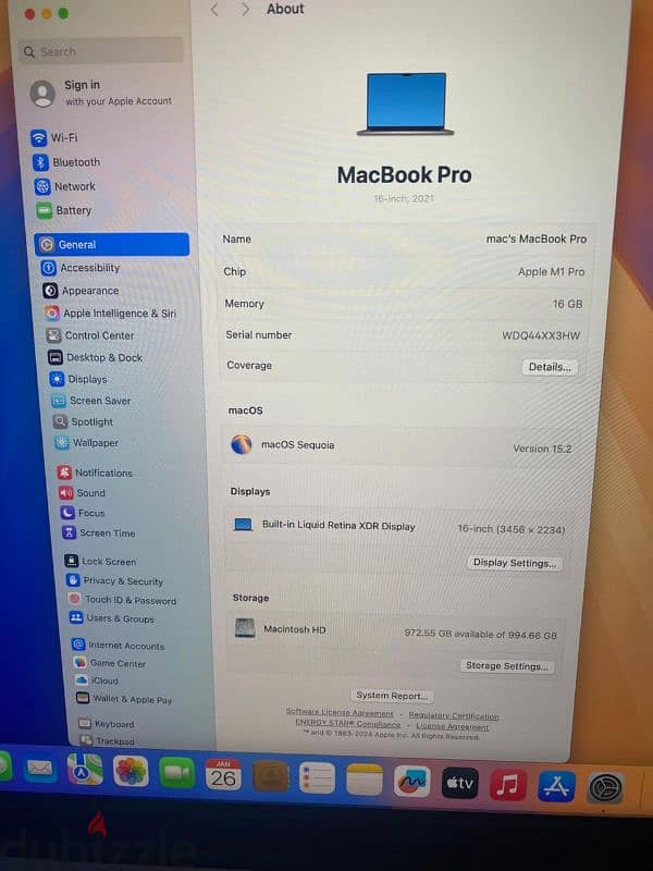 MacBook Pro M1 pro 16 inch Hard 1 Tera 9