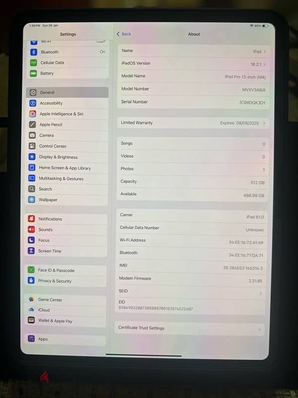 Ipad pro M4 13inch 512GB Cellular&Wi-Fi 7