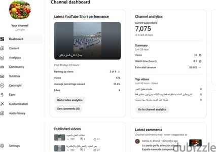 قناة يوتيوب مفعلة الدخل 7000 مشترك youtube