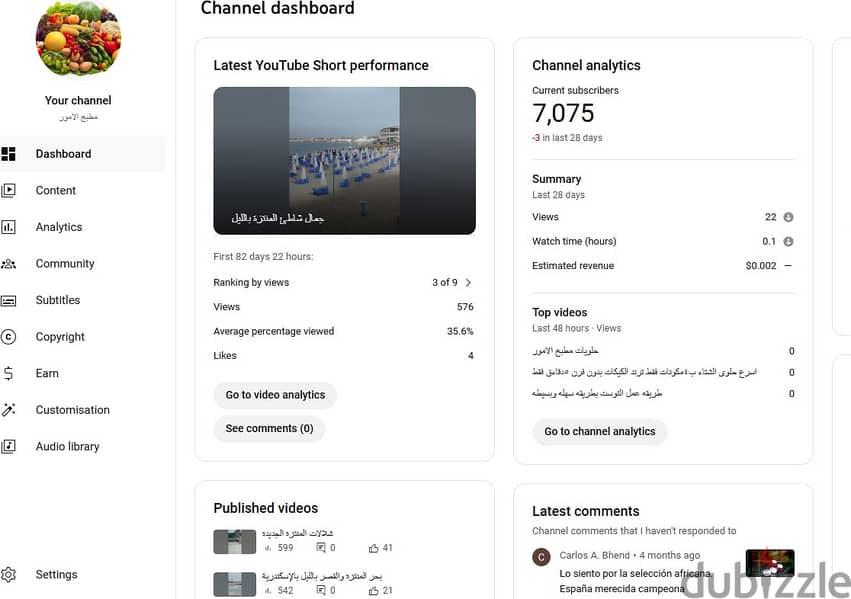 قناة يوتيوب مفعلة الدخل 7000 مشترك youtube 0