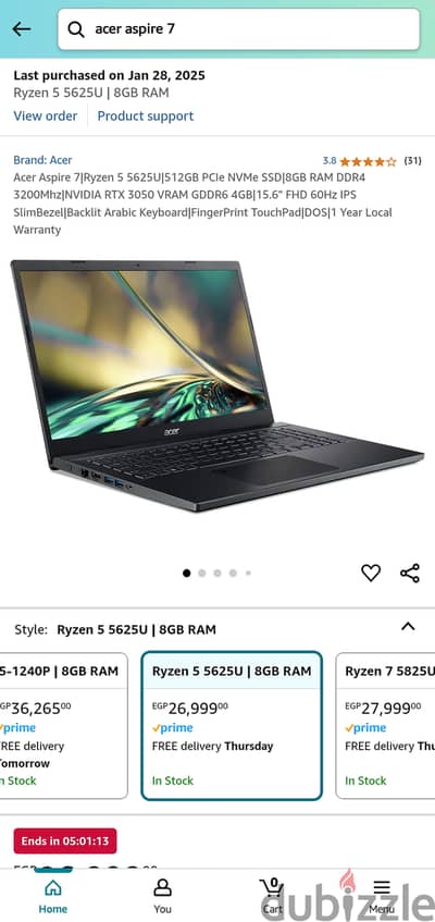 ACER ASPIRE 7 RTX 3050 RYZEN 5 5625U