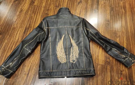 Vintage distressed tailored genuine leather jacket - جاكيت جلد طبيعي