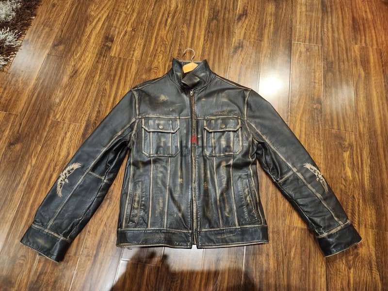 Vintage distressed tailored genuine leather jacket - جاكيت جلد طبيعي 1