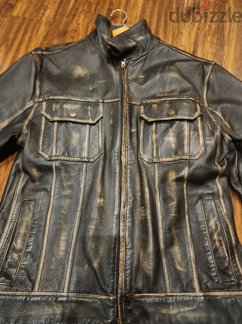 Vintage distressed tailored genuine leather jacket - جاكيت جلد طبيعي 2