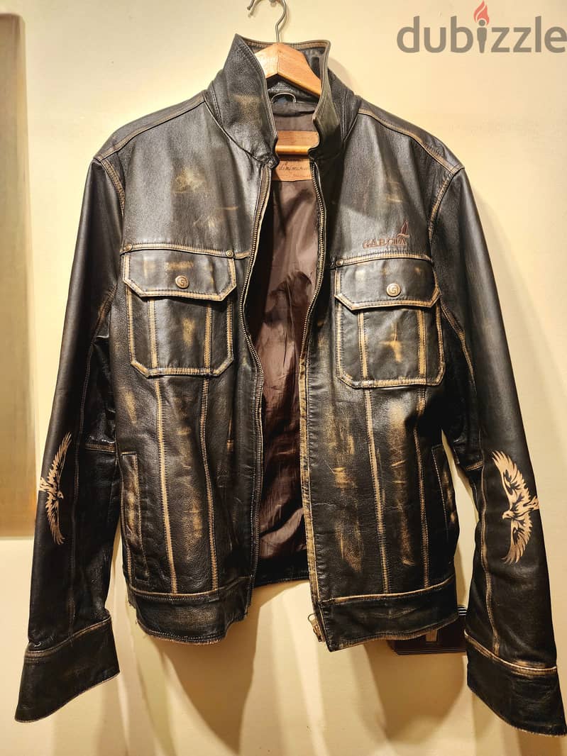 Vintage distressed tailored genuine leather jacket - جاكيت جلد طبيعي 4