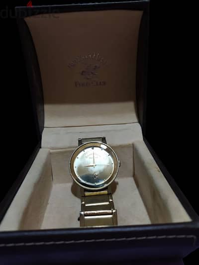 gold-toned Polo Club Beverly Hills wristwatch in its original box