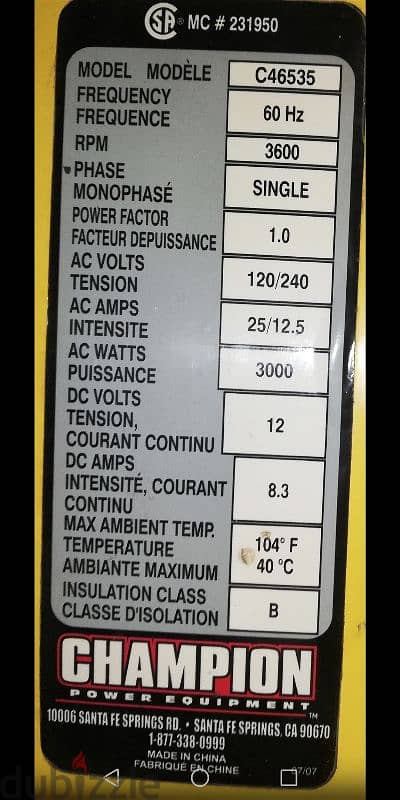 مولد كهرباء  شامبيون أمريكى(3000 - 4000) واط 13