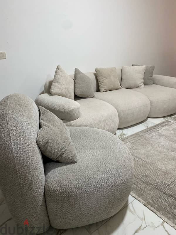 Modern Sofa 300cm - Beige + sofa chair 2