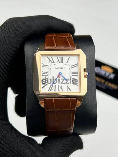 Cartier Santos Dumont Rose Gold Brown Leather Strap 35mm