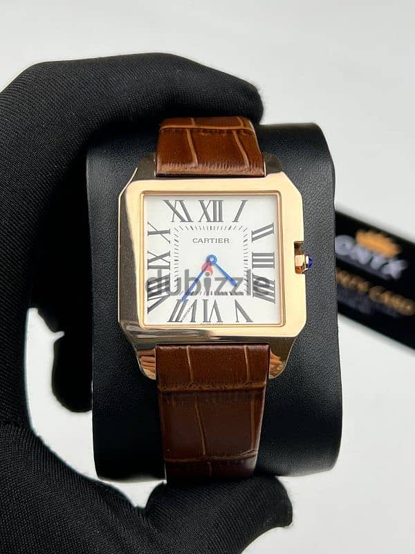 Cartier Santos Dumont Rose Gold Brown Leather Strap 35mm 0