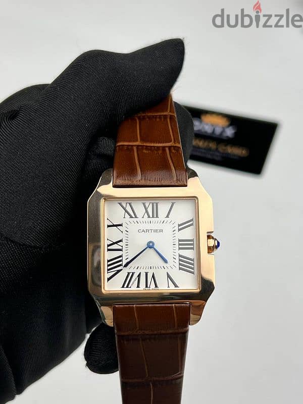 Cartier Santos Dumont Rose Gold Brown Leather Strap 35mm 1