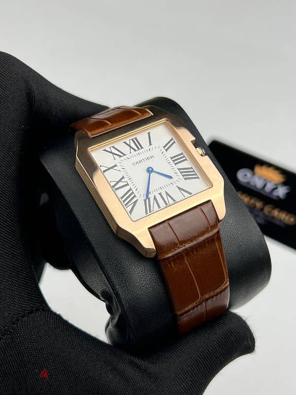 Cartier Santos Dumont Rose Gold Brown Leather Strap 35mm 2