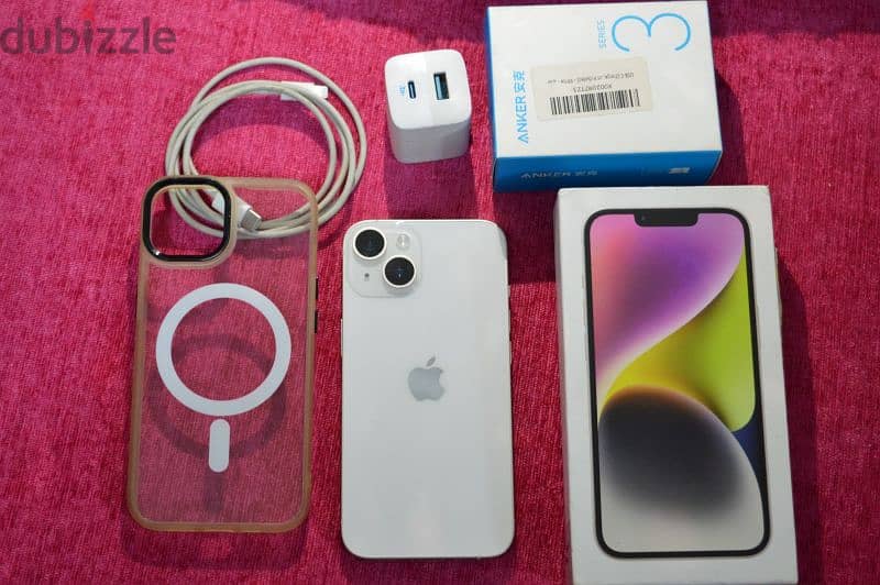 iphone 14 كسر زيرو 100% بطارية ومعفي من الضرايب مع شاحن انكر سيريس 8