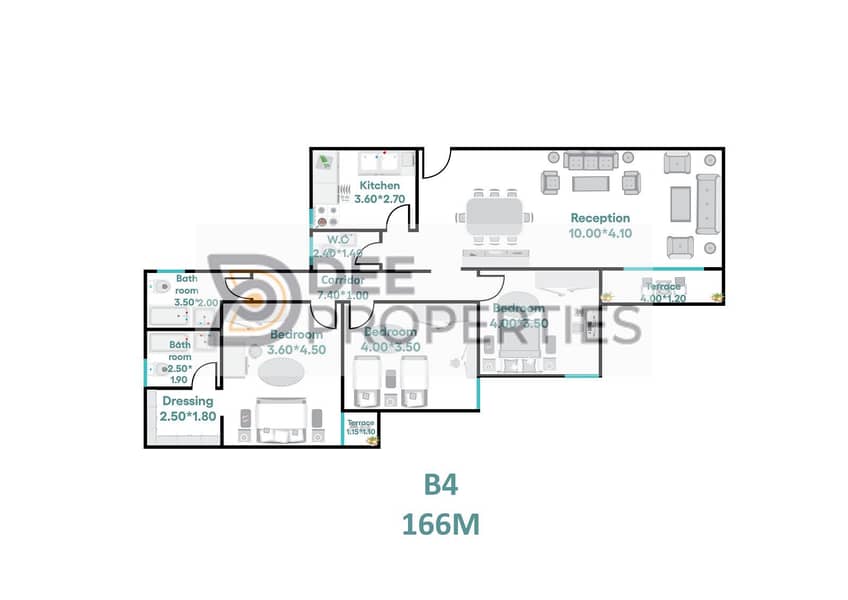 Apartment 166 m for sale in Marouj Smouha Compound (View Plaza and Club) Down payment 800, see in person, fastest delivery 0