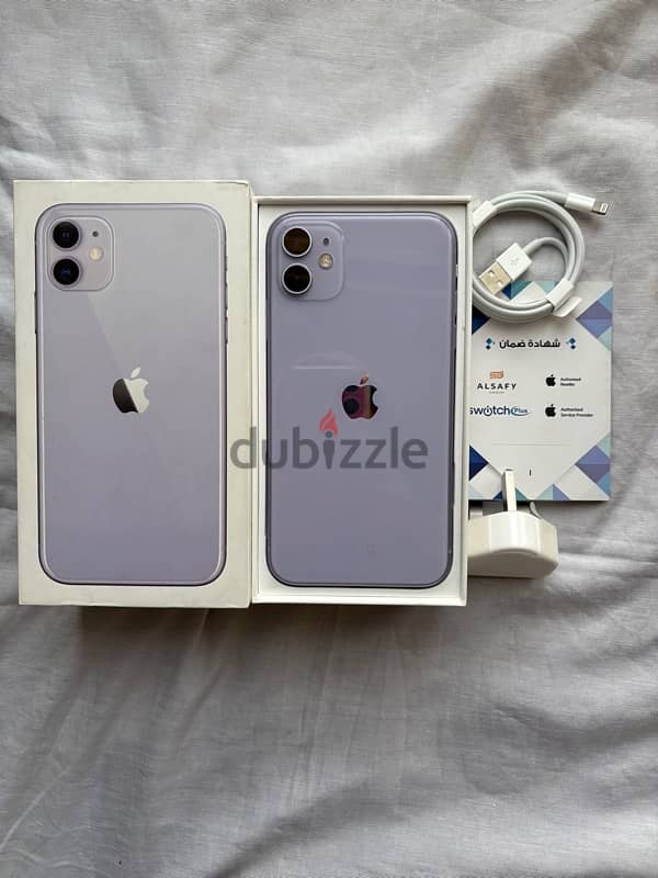 iphone 11 purple 128 giga with box and charger from switch plus 2