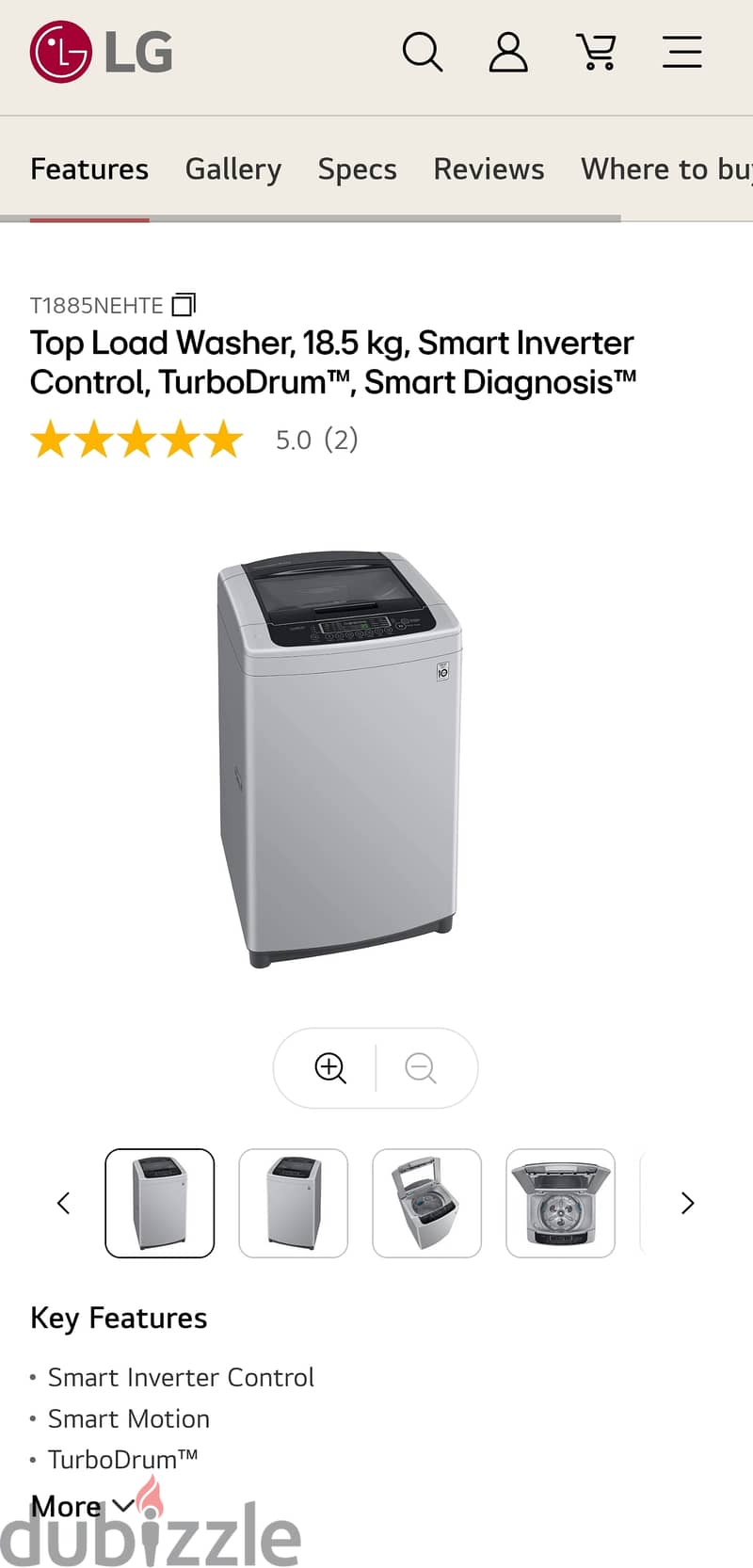 LG Washing Machine Top Load Washer, 18.5 kg, Smart Inverter Control 3