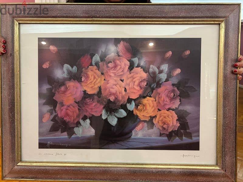 Flower arrangement painting with matching frame 0