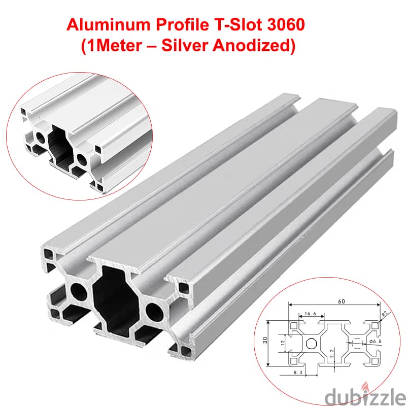 Aluminum Profile Extrusion T-Slot 3060 (1M – Silver Anodized) 0