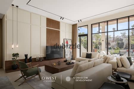 Apartment for immediate delivery, fully finished, resale, with a lagoon view, in O West, in front of Mall of Egypt,