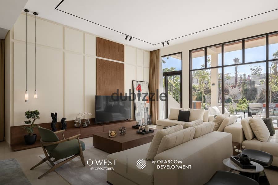 Apartment for immediate delivery, fully finished, resale, with a lagoon view, in O West, in front of Mall of Egypt, in installments 0