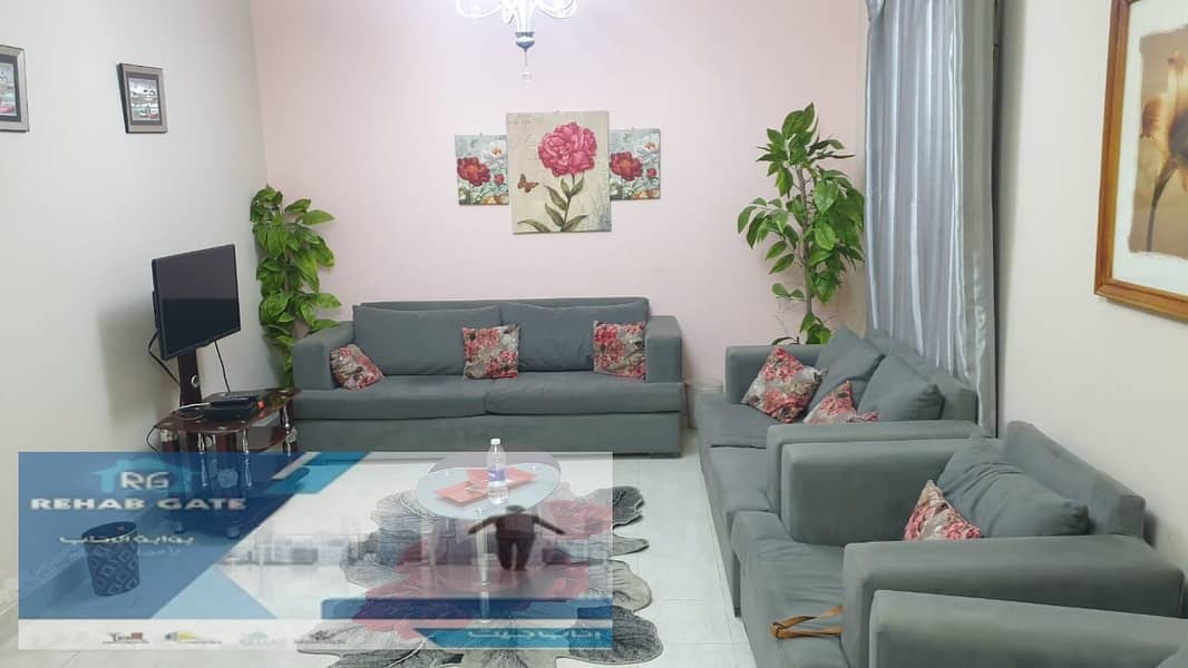 For rent in Al-Rehab, a furnished apartment, 90 square meters, in a very 0