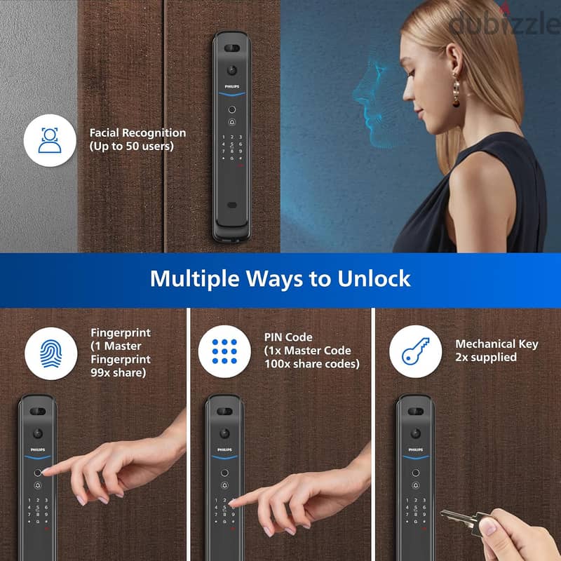 قفل باب منزل سمارت فيليبس EasyKey Series بمقبض سحب  ذهبي- DDL709-FV 9