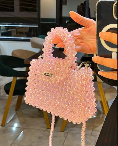 pink beaded bag super shinny