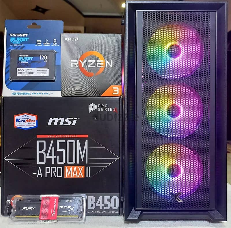 تجميعة Ryzen 3 3100 وكيسة RGB وبوردة B450 و M. 2 ورام 8 جيجا وباور450 1