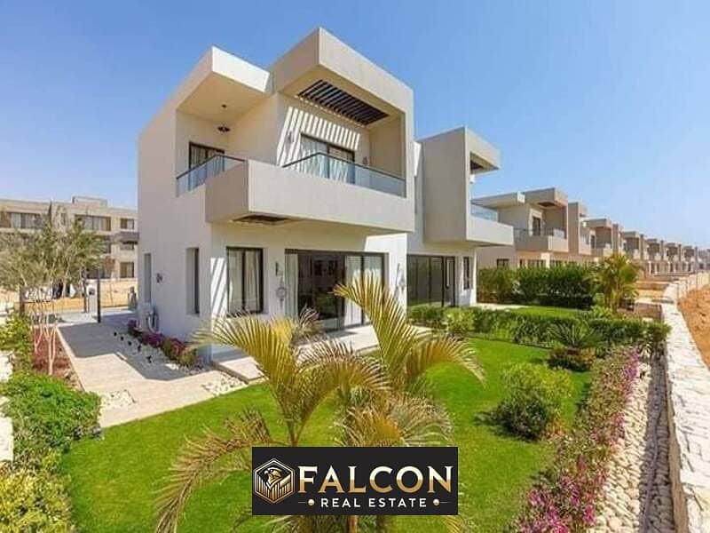 Stand Alone villa, fully finished, in a prime location in Azha Sokhna, with a panoramic sea view, with a 25% discount. 0