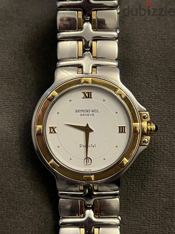 ساعه raymond weil جينيف سويسري اصلي كوارتز parsifal شمبر دهب عيار ١٨ 2