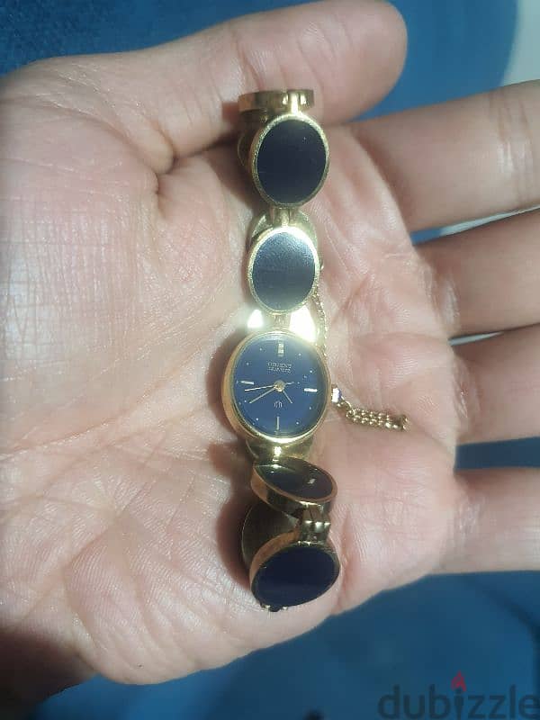 vintage orient gold tone black stone watch and bracelet 4