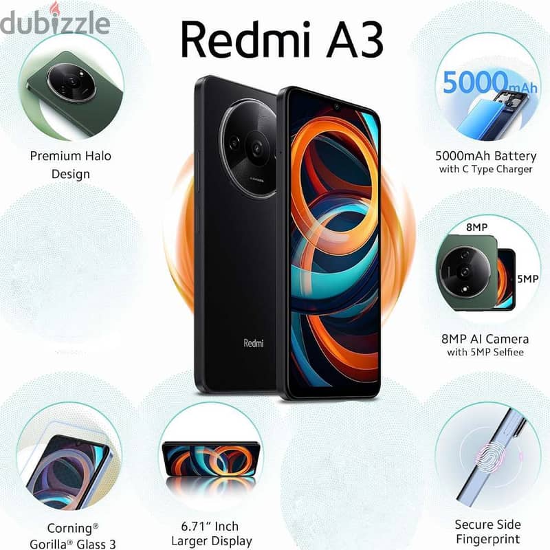 Xiaomi Redmi A3, 3GB RAM | 64GB ROM 6.71 Inches HD+ 90HZ Display, جديد 0