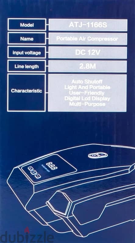 ضاغط هواء محمول لاطارات السيارات 12 فولت، مع شاشة LED رقمية 3